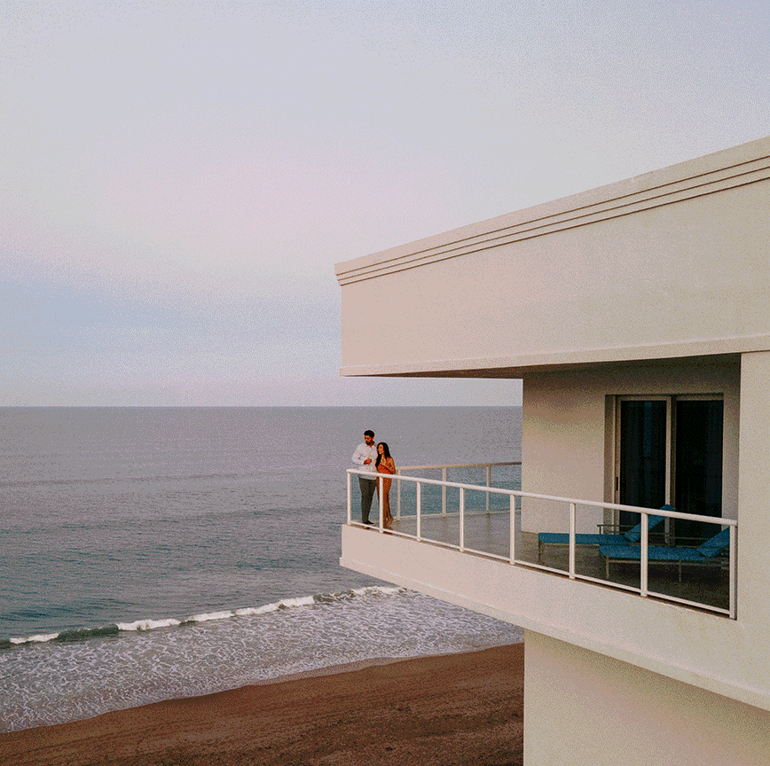 A gif that scrolls through scenes of various First Leg Travels resorts and hotels.