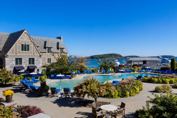 Harborside Hotel pool view in Bar Harbor Maine