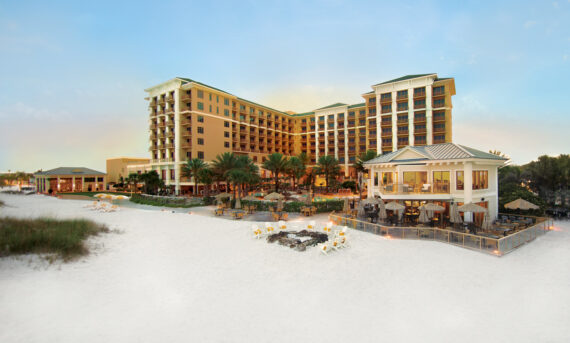 An exterior view of Sandpearl Resort in Clearwater Beach, Florida.