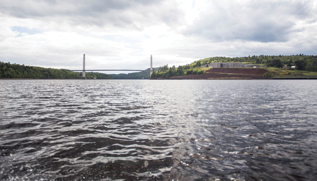 The view of the Penobscot Narrows Bridge from the Penobscot River.