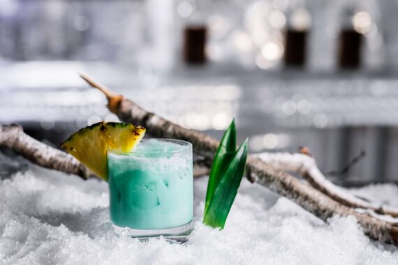 A frozen cocktail at the annual Glacier ice bar.