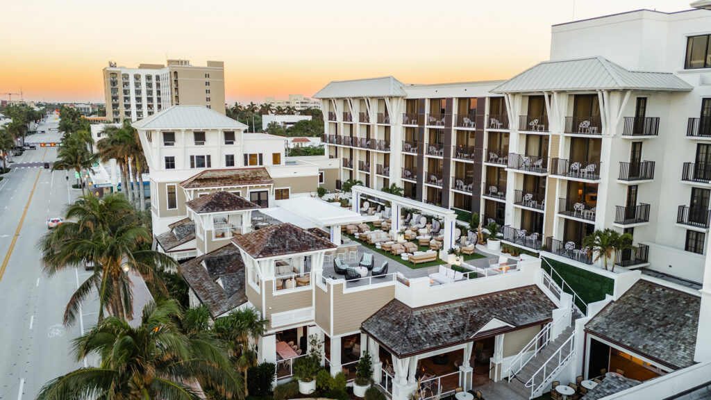 An aerial view of the rooftop bar of Elevate at Opal Grand.