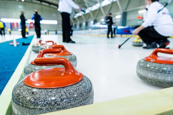 A detail shot of "rocks" during a curling event.