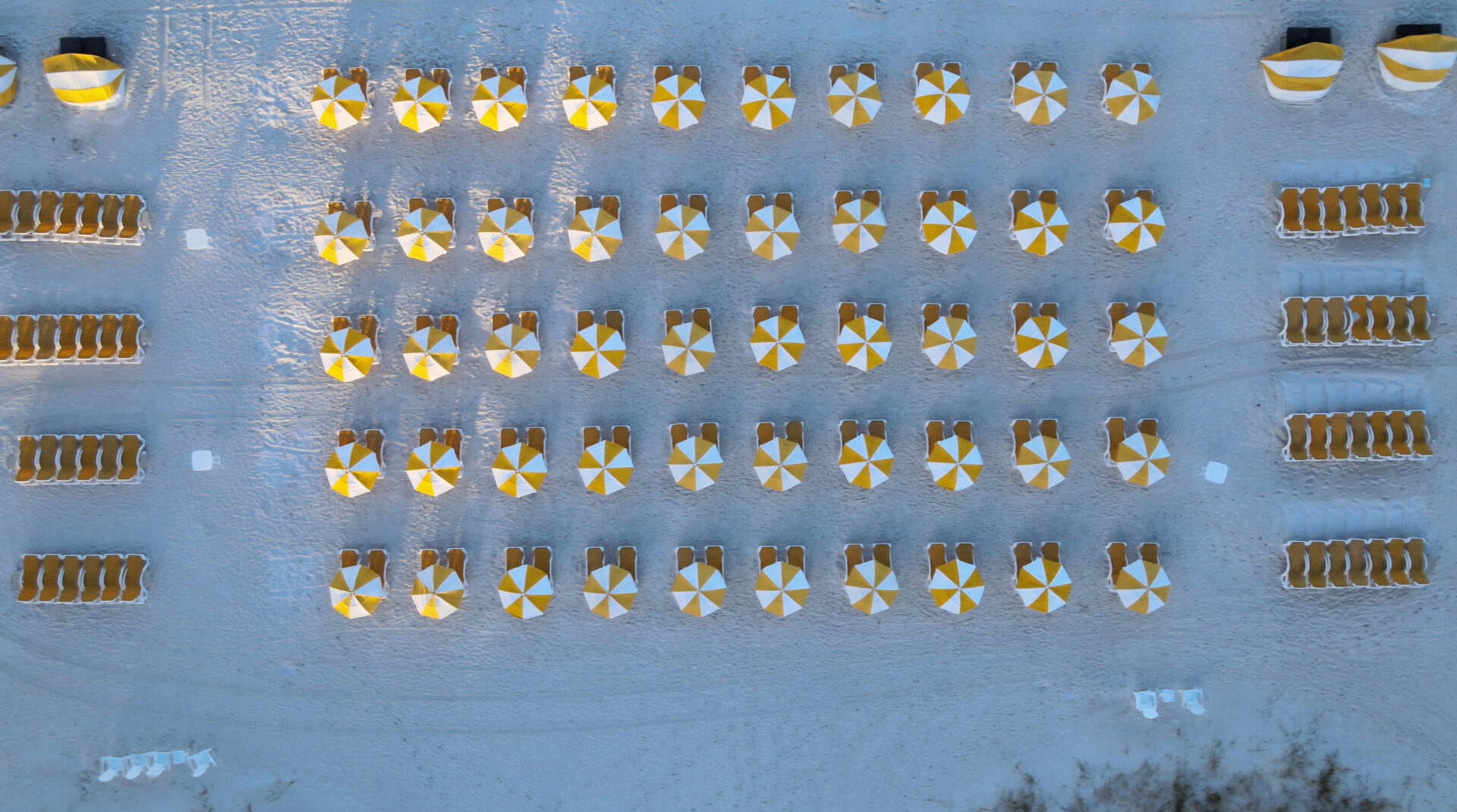birds eye view of beach umbrellas