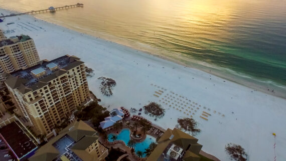 arial view of the beachfront and part of the hotel