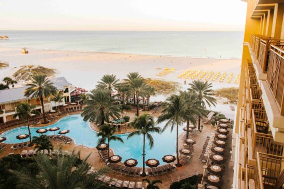 An aerial view of the pool at Sandpearl Resort.