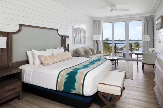 king bed guest room overlooking the water