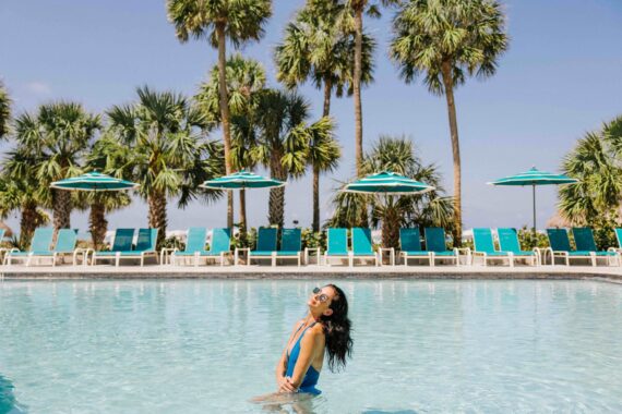 woman relaxing in the pool