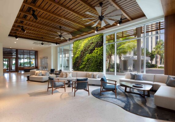 The living green wall in the lobby at The Resort at Longboat Key Club