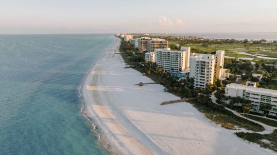 An aerial view of the beach at The Resort at Longboat Key Club