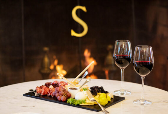 Cheese Board in front of fire at The Sagamore