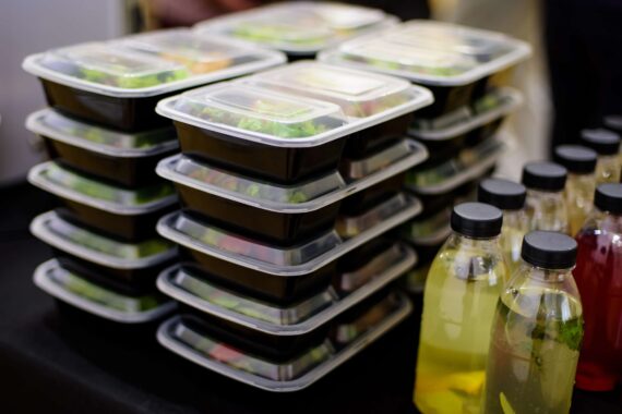 An assortment of pre-made and assembled meals for Meals on Wheels.