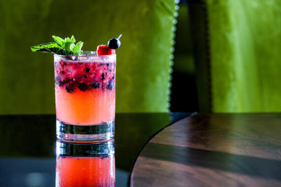 Fruity cocktail with fresh mint leaves