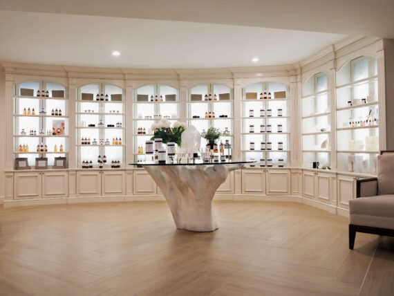 A view of the airy retail space of the Tammy Fender spa.