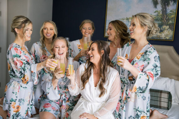 bride and her party getting ready