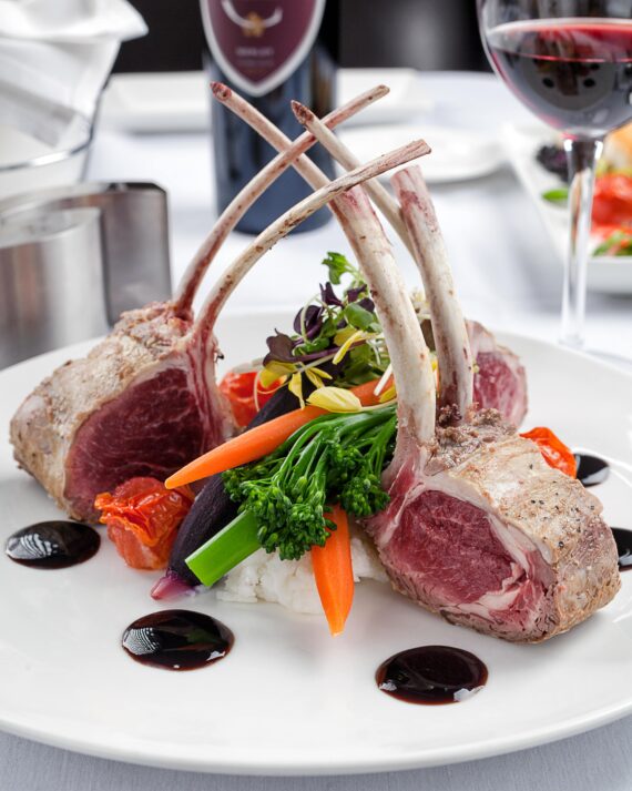 rack of lamb with potatoes and vegetables