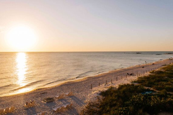 An aerial view of the beach at Edgewater Beach Hotel.