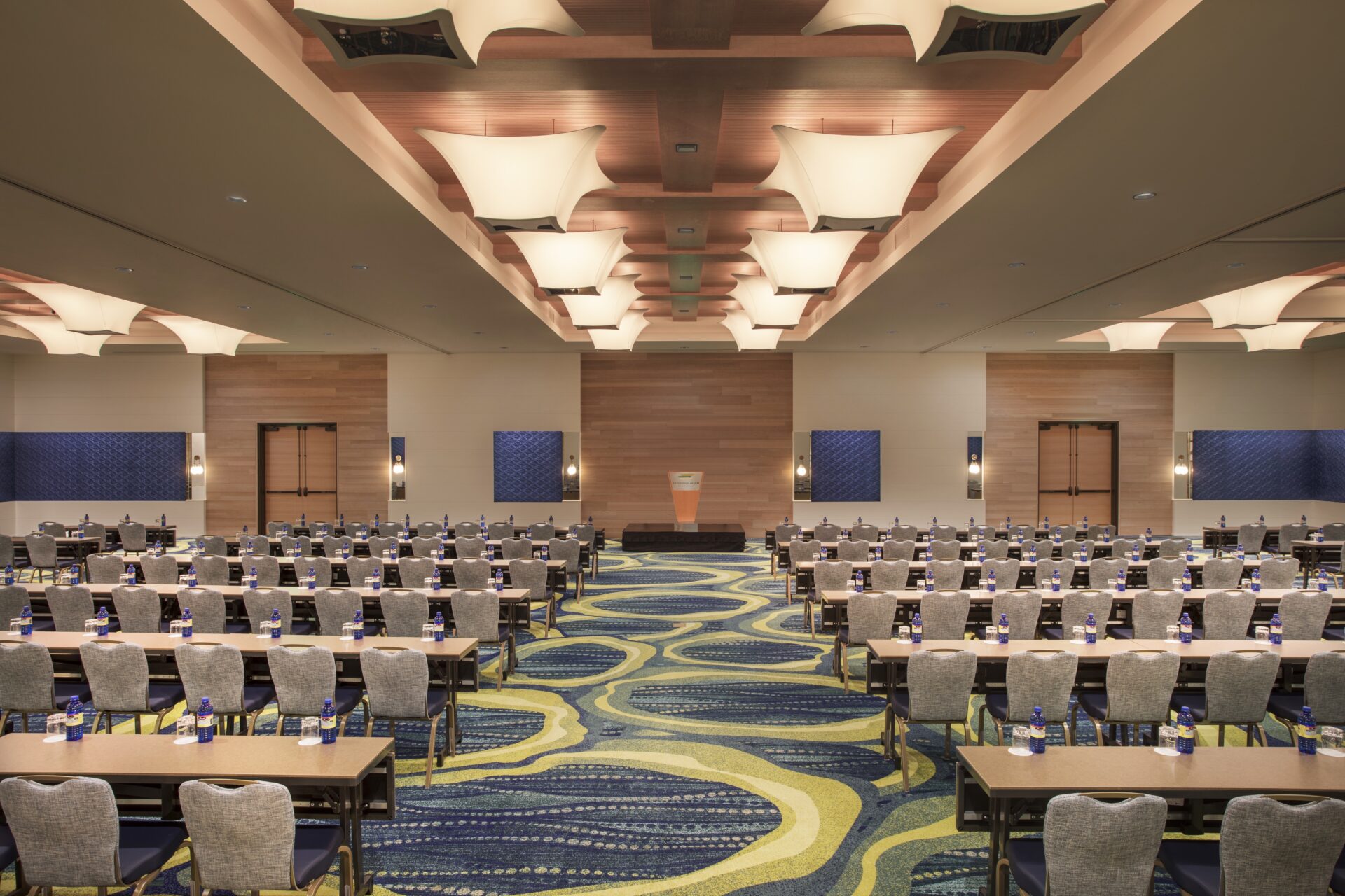 large ballroom set up classroom style