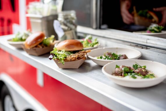 A detail shot of food truck dishes.